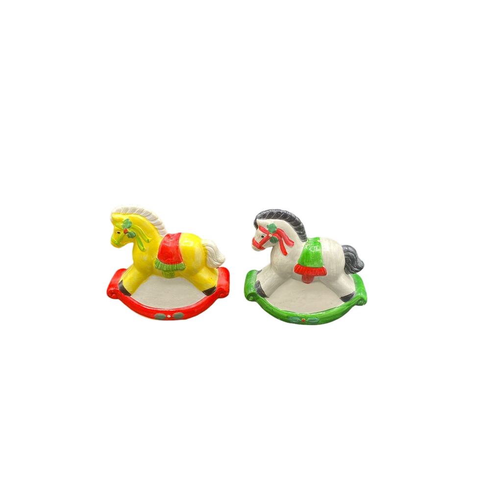 Set Of 2 VTG Christmas Rocking Horses Salt And Pepper Shakers - Picture 3 of 5